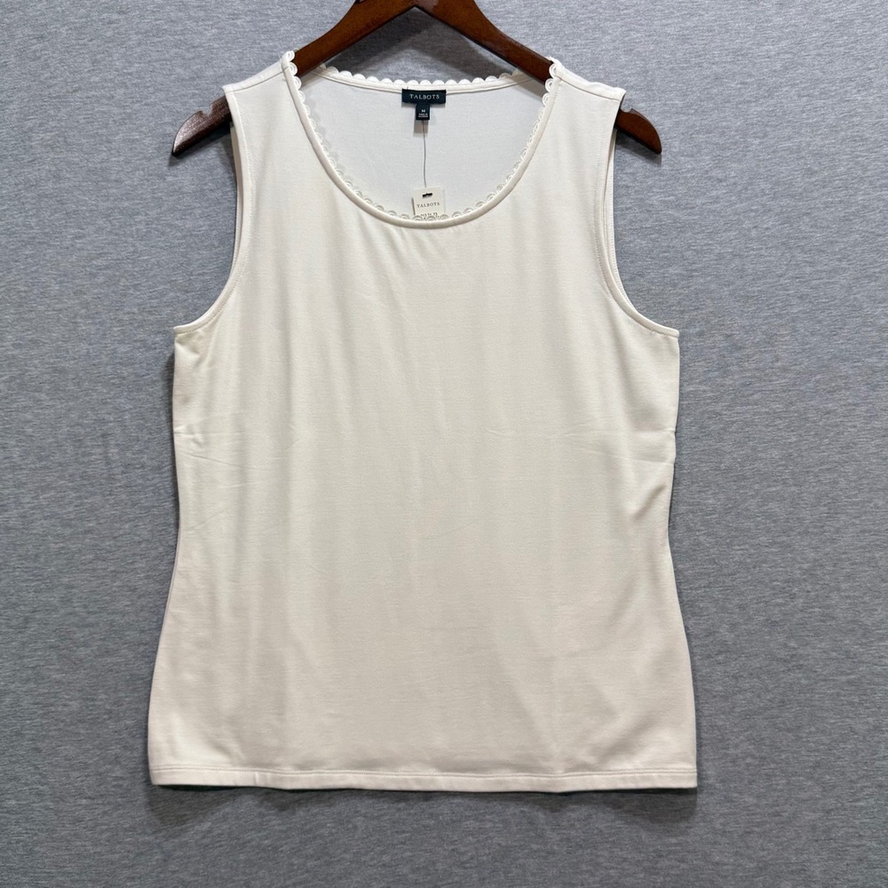Talbots Tank Top Womens M Ivory Scallop Lace Trim Scoop Neckline Minimalist